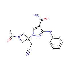 CC(=O)N1CC(CC#N)(n2cc(C(N)=O)c(Nc3ccccc3)n2)C1 ZINC000218410201