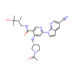 CC(=O)N1CC[C@@H](Nc2cc(-n3ccc4cc(C#N)cnc43)ncc2C(=O)NC[C@@H](F)C(C)(C)O)C1 ZINC001772651673