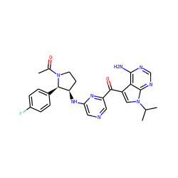 CC(=O)N1CC[C@@H](Nc2cncc(C(=O)c3cn(C(C)C)c4ncnc(N)c34)n2)[C@H]1c1ccc(F)cc1 ZINC000073219542