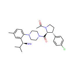 CC(=O)N1CC[C@H](c2ccc(Cl)cc2)[C@H]1C(=O)N1CCN(c2ccc(C)cc2[C@@H](N)C(C)C)CC1 ZINC000029041138