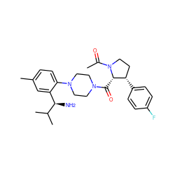 CC(=O)N1CC[C@H](c2ccc(F)cc2)[C@@H]1C(=O)N1CCN(c2ccc(C)cc2[C@@H](N)C(C)C)CC1 ZINC000029041122