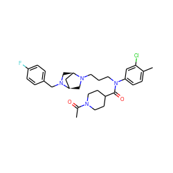 CC(=O)N1CCC(C(=O)N(CCCN2C[C@@H]3C[C@H]2CN3Cc2ccc(F)cc2)c2ccc(C)c(Cl)c2)CC1 ZINC000299858772