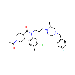 CC(=O)N1CCC(C(=O)N(CCCN2CCN(Cc3ccc(F)cc3)C[C@@H]2C)c2ccc(C)c(Cl)c2)CC1 ZINC000299856218