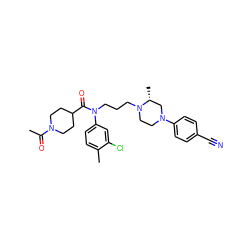 CC(=O)N1CCC(C(=O)N(CCCN2CCN(c3ccc(C#N)cc3)C[C@H]2C)c2ccc(C)c(Cl)c2)CC1 ZINC000299855130