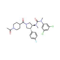 CC(=O)N1CCC(C(=O)N2C[C@@H](N(C)C(=O)N(C)c3cc(Cl)cc(Cl)c3)[C@H](c3ccc(F)cc3)C2)CC1 ZINC000096177824