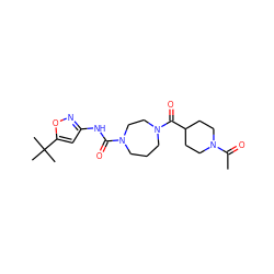 CC(=O)N1CCC(C(=O)N2CCCN(C(=O)Nc3cc(C(C)(C)C)on3)CC2)CC1 ZINC000071296857