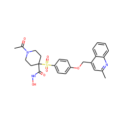 CC(=O)N1CCC(C(=O)NO)(S(=O)(=O)c2ccc(OCc3cc(C)nc4ccccc34)cc2)CC1 ZINC000038270392