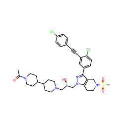 CC(=O)N1CCC(C2CCN(C[C@H](O)Cn3nc(-c4ccc(Cl)c(C#Cc5ccc(Cl)cc5)c4)c4c3CCN(S(C)(=O)=O)C4)CC2)CC1 ZINC000049723118