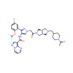 CC(=O)N1CCC(CN2C[C@H]3CN(C(=O)Cn4cc(NC(=O)c5cnn6cccnc56)c(-c5cc(Cl)ccc5OC(F)F)n4)C[C@H]3C2)CC1 ZINC001772613979