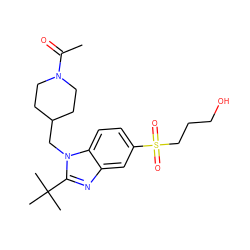 CC(=O)N1CCC(Cn2c(C(C)(C)C)nc3cc(S(=O)(=O)CCCO)ccc32)CC1 ZINC000082151597