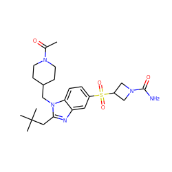 CC(=O)N1CCC(Cn2c(CC(C)(C)C)nc3cc(S(=O)(=O)C4CN(C(N)=O)C4)ccc32)CC1 ZINC000068244526