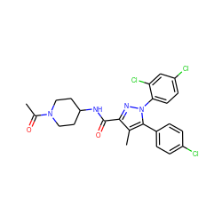 CC(=O)N1CCC(NC(=O)c2nn(-c3ccc(Cl)cc3Cl)c(-c3ccc(Cl)cc3)c2C)CC1 ZINC000084652648