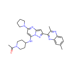 CC(=O)N1CCC(Nc2cc(N3CCCC3)nc3cc(-c4nc5cc(C)ccc5nc4C)nn23)CC1 ZINC000072316502