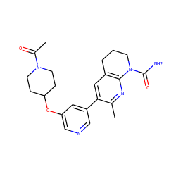 CC(=O)N1CCC(Oc2cncc(-c3cc4c(nc3C)N(C(N)=O)CCC4)c2)CC1 ZINC001772593656