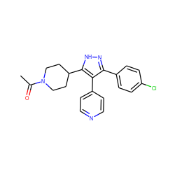 CC(=O)N1CCC(c2[nH]nc(-c3ccc(Cl)cc3)c2-c2ccncc2)CC1 ZINC000049114353