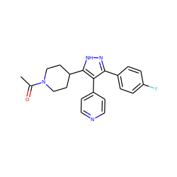 CC(=O)N1CCC(c2[nH]nc(-c3ccc(F)cc3)c2-c2ccncc2)CC1 ZINC000049073423