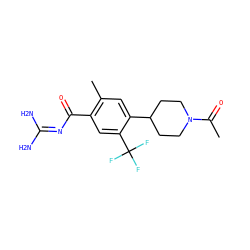 CC(=O)N1CCC(c2cc(C)c(C(=O)N=C(N)N)cc2C(F)(F)F)CC1 ZINC000095554868