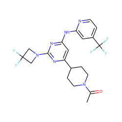 CC(=O)N1CCC(c2cc(Nc3cc(C(F)(F)F)ccn3)nc(N3CC(F)(F)C3)n2)CC1 ZINC000299858217