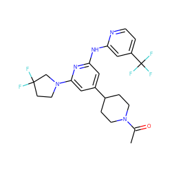 CC(=O)N1CCC(c2cc(Nc3cc(C(F)(F)F)ccn3)nc(N3CCC(F)(F)C3)c2)CC1 ZINC000220872002