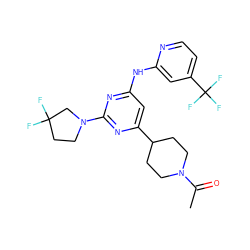 CC(=O)N1CCC(c2cc(Nc3cc(C(F)(F)F)ccn3)nc(N3CCC(F)(F)C3)n2)CC1 ZINC000299862022