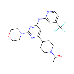 CC(=O)N1CCC(c2cc(Nc3cc(C(F)(F)F)ccn3)nc(N3CCOCC3)n2)CC1 ZINC000299854635