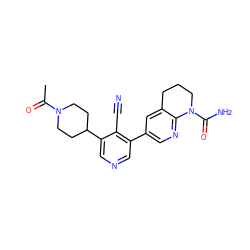 CC(=O)N1CCC(c2cncc(-c3cnc4c(c3)CCCN4C(N)=O)c2C#N)CC1 ZINC001772608097