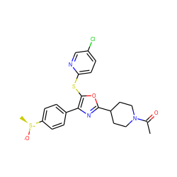 CC(=O)N1CCC(c2nc(-c3ccc([S@+](C)[O-])cc3)c(Sc3ccc(Cl)cn3)o2)CC1 ZINC000199810125