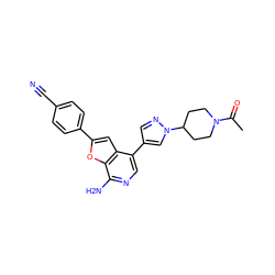 CC(=O)N1CCC(n2cc(-c3cnc(N)c4oc(-c5ccc(C#N)cc5)cc34)cn2)CC1 ZINC000096274050