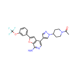 CC(=O)N1CCC(n2cc(-c3cnc(N)c4oc(-c5cccc(OC(F)(F)F)c5)cc34)cn2)CC1 ZINC000096274047