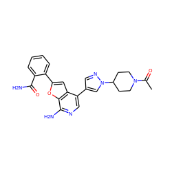 CC(=O)N1CCC(n2cc(-c3cnc(N)c4oc(-c5ccccc5C(N)=O)cc34)cn2)CC1 ZINC000096274040