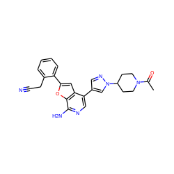 CC(=O)N1CCC(n2cc(-c3cnc(N)c4oc(-c5ccccc5CC#N)cc34)cn2)CC1 ZINC000096274080