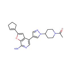 CC(=O)N1CCC(n2cc(-c3cnc(N)c4oc(C5=CCCC5)cc34)cn2)CC1 ZINC000096274071