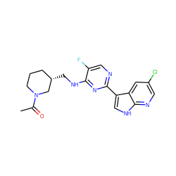 CC(=O)N1CCC[C@H](CNc2nc(-c3c[nH]c4ncc(Cl)cc34)ncc2F)C1 ZINC000165667737