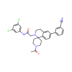 CC(=O)N1CCC2(CC1)c1ccc(-c3cccc(C#N)c3)cc1CCN2CC(=O)Nc1cc(Cl)cc(Cl)c1 ZINC000036351731