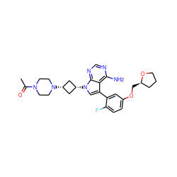 CC(=O)N1CCN([C@H]2C[C@@H](n3cc(-c4cc(OC[C@@H]5CCCO5)ccc4F)c4c(N)ncnc43)C2)CC1 ZINC000653739302