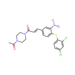 CC(=O)N1CCN(C(=O)/C=C/c2ccc(Sc3ccc(Cl)cc3Cl)c([N+](=O)[O-])c2)CC1 ZINC000013814844