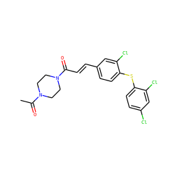 CC(=O)N1CCN(C(=O)/C=C/c2ccc(Sc3ccc(Cl)cc3Cl)c(Cl)c2)CC1 ZINC000013470535