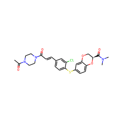 CC(=O)N1CCN(C(=O)/C=C/c2ccc(Sc3ccc4c(c3)OC[C@@H](C(=O)N(C)C)O4)c(Cl)c2)CC1 ZINC000028224124