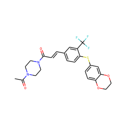 CC(=O)N1CCN(C(=O)/C=C/c2ccc(Sc3ccc4c(c3)OCCO4)c(C(F)(F)F)c2)CC1 ZINC000013470542