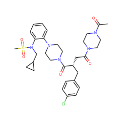 CC(=O)N1CCN(C(=O)C[C@H](Cc2ccc(Cl)cc2)C(=O)N2CCN(c3ccccc3N(CC3CC3)S(C)(=O)=O)CC2)CC1 ZINC000027213745