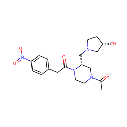 CC(=O)N1CCN(C(=O)Cc2ccc([N+](=O)[O-])cc2)[C@H](CN2CC[C@H](O)C2)C1 ZINC000026379046