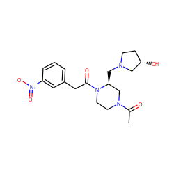 CC(=O)N1CCN(C(=O)Cc2cccc([N+](=O)[O-])c2)[C@@H](CN2CC[C@H](O)C2)C1 ZINC000026288853