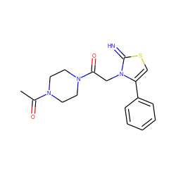 CC(=O)N1CCN(C(=O)Cn2c(-c3ccccc3)csc2=N)CC1 ZINC000101703893