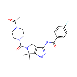 CC(=O)N1CCN(C(=O)N2Cc3c(NC(=O)c4ccc(F)cc4)n[nH]c3C2(C)C)CC1 ZINC000045370407