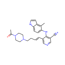 CC(=O)N1CCN(CC/C=C/c2cncc(C#N)c2Nc2ccc3[nH]ccc3c2C)CC1 ZINC000045351955