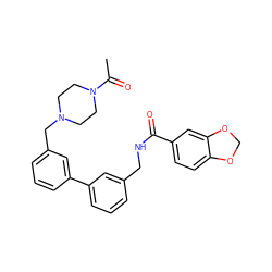 CC(=O)N1CCN(Cc2cccc(-c3cccc(CNC(=O)c4ccc5c(c4)OCO5)c3)c2)CC1 ZINC000040954800