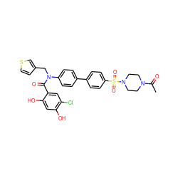 CC(=O)N1CCN(S(=O)(=O)c2ccc(-c3ccc(N(Cc4ccsc4)C(=O)c4cc(Cl)c(O)cc4O)cc3)cc2)CC1 ZINC000653671279