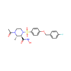 CC(=O)N1CCN(S(=O)(=O)c2ccc(OCc3ccc(F)cc3)cc2)[C@@H](C(=O)NO)[C@@H]1C ZINC000013539436