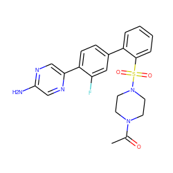 CC(=O)N1CCN(S(=O)(=O)c2ccccc2-c2ccc(-c3cnc(N)cn3)c(F)c2)CC1 ZINC000212128847