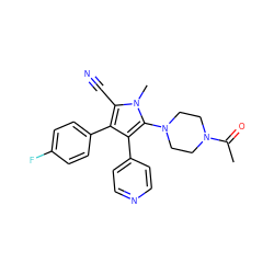 CC(=O)N1CCN(c2c(-c3ccncc3)c(-c3ccc(F)cc3)c(C#N)n2C)CC1 ZINC000003942882